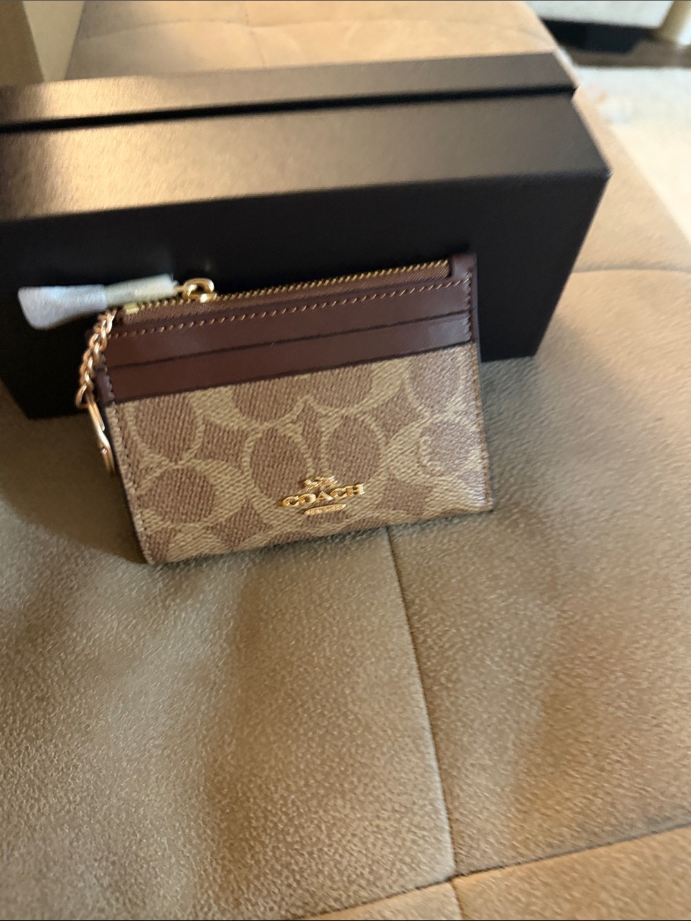 Coach Brown Signature Canvas Card Holder with Gold Logo